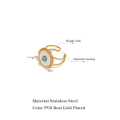 Gold & White Enamel Oval Ring | Turquoise Center Statement Ring | Adjustable Fashion Jewelry