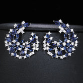 Luxe Blue Cubic Zirconia Crescent Earrings