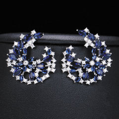 Luxe Blue Cubic Zirconia Crescent Earrings