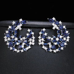 Luxe Blue Cubic Zirconia Crescent Earrings