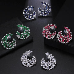 Luxe Blue Cubic Zirconia Crescent Earrings