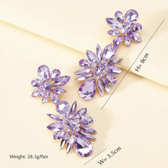 Stunning Lavender Crystal Flower Drop Earrings - Elegant Statement Jewelry