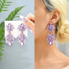 Stunning Lavender Crystal Flower Drop Earrings - Elegant Statement Jewelry