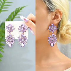 Stunning Lavender Crystal Flower Drop Earrings - Elegant Statement Jewelry