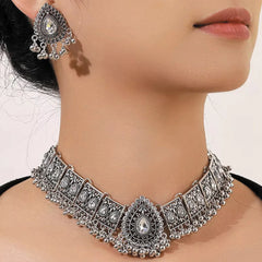 Ethnic Stone Necklace & Jhumka Earrings