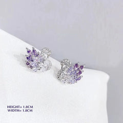 Elegant Purple Swan Earrings with Zirconia