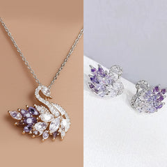 Elegant Purple Swan Pendant with Zirconia