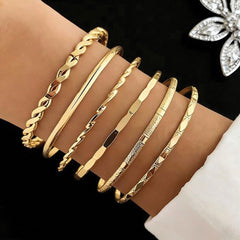 6-Piece Gold Stainless Steel Bangle Bracelet Set – Stackable Cuffs for Women