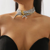 Luxury Golden & Silver Rhinestones Bird Necklace