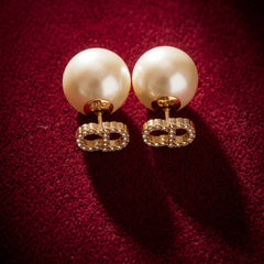 Elegant Pearl Logo Stud Earrings
