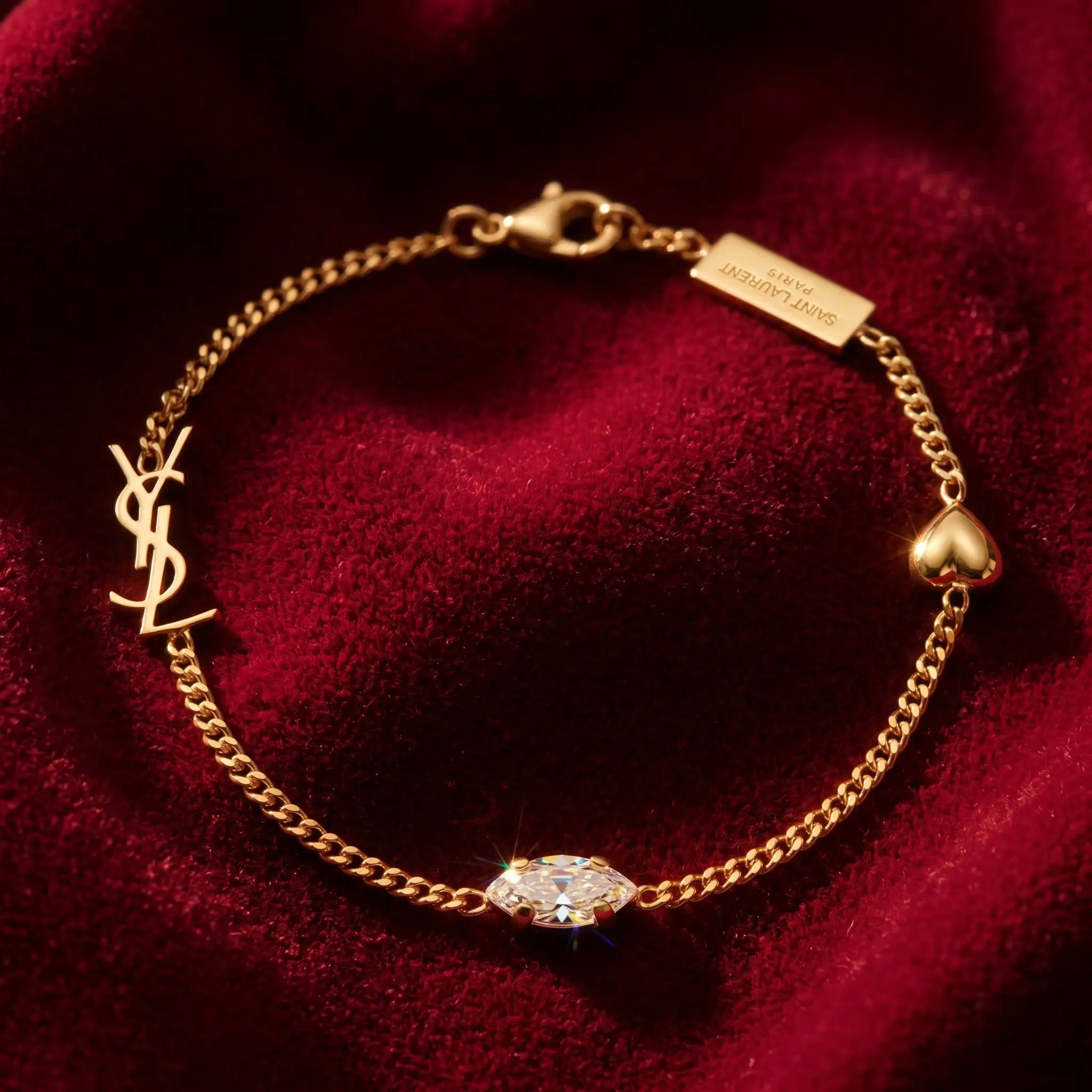 YSL Monogram Heart Rhinestone Bracelet - Designer-Inspired Pakistan | Ornavella