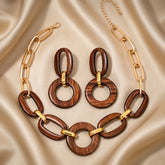 Statement Wooden Link Necklace and Earrings Set - Ethnic Jewelry Pakistan | Ornavella