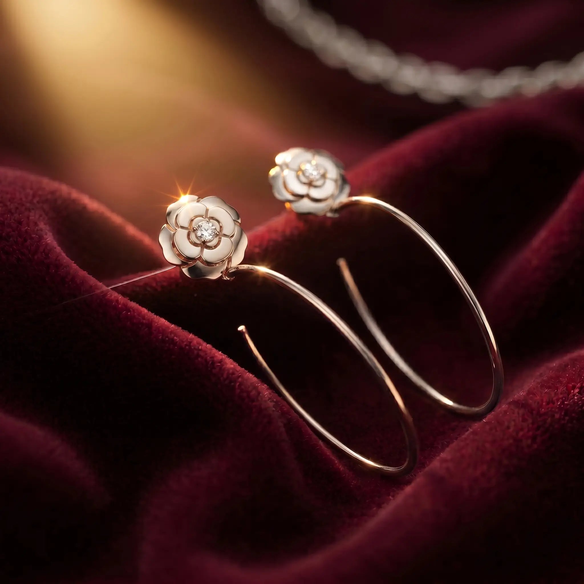 Gold and Silver Camellia Flower Stud Earrings Pakistan | Ornavella