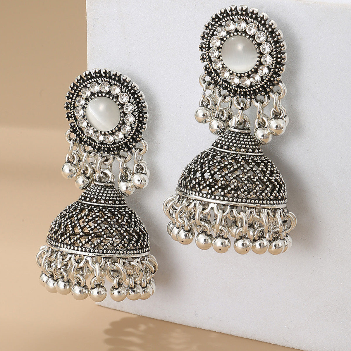 Exquisite Silver Oxidized Jhumka Earrings