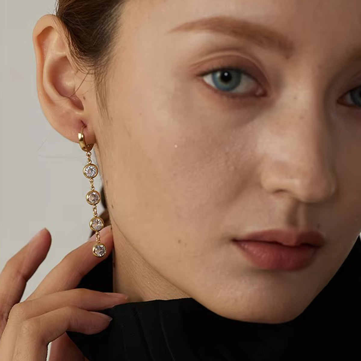 Gold Dangle Earrings with Cubic Zirconia - Two-Style Set