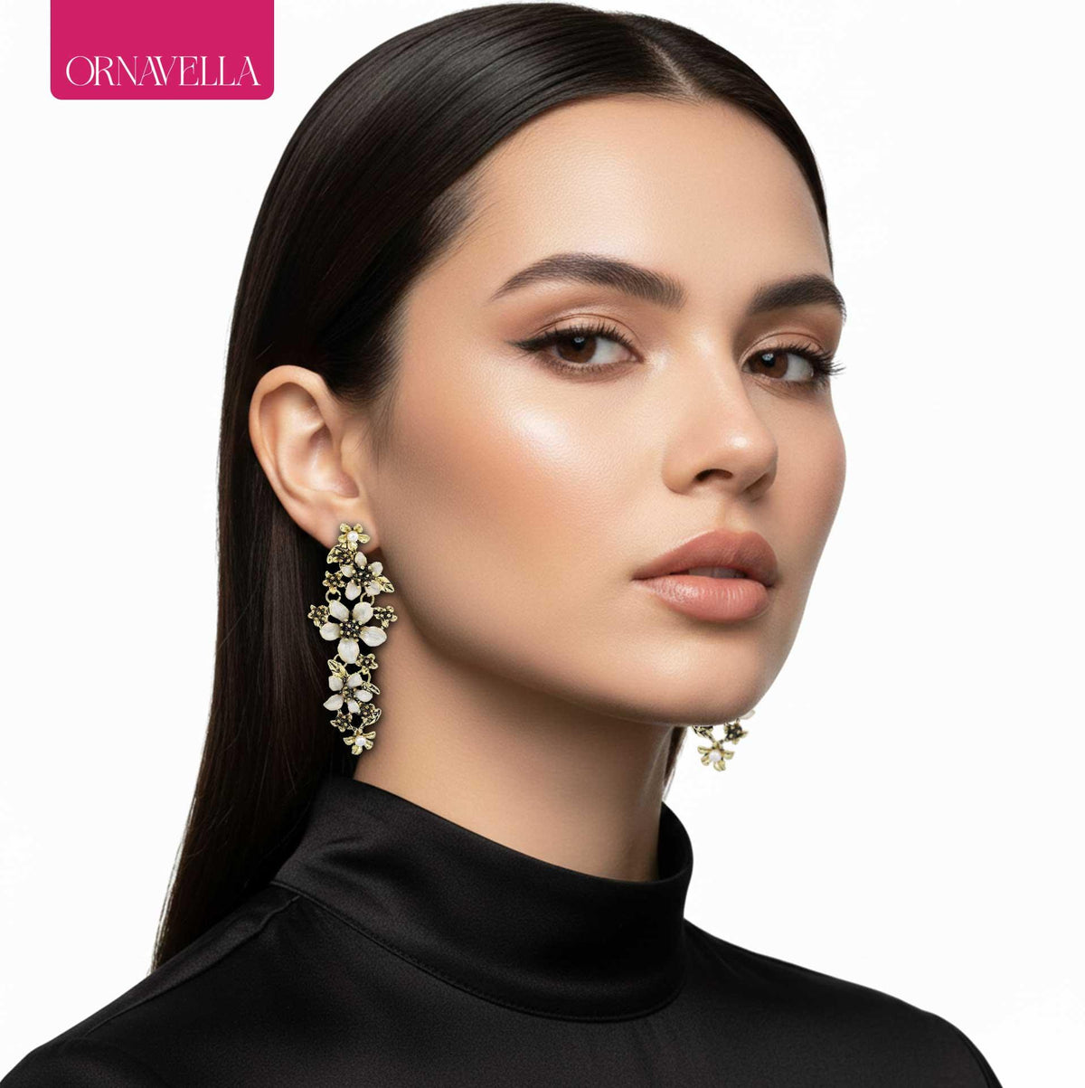 Floral Gold Statement Earrings for Women – Long Elegant Dangle