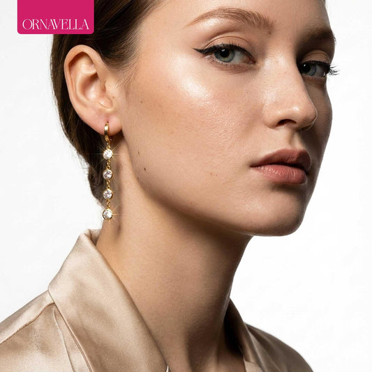 Gold Dangle Earrings with Cubic Zirconia - Two-Style Set 1916