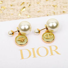 Dior Tribales Earrings - White Resin Pearls with Pistachio Green Transparent Resin