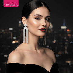 Sparkling Rhinestone Tassel Drop Earrings | Statement Dangle Chain Crystal Earrings