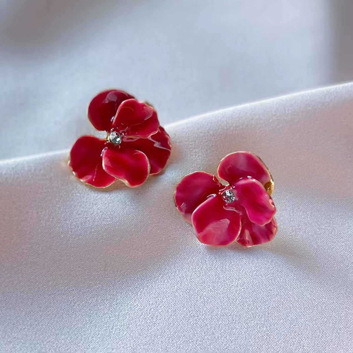 Delicate Lavender Enamel Flower Stud Earrings