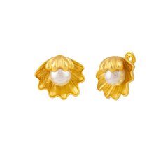 Gold Scallop Shell Pearl Stud Earrings - Ocean Inspired Jewelry