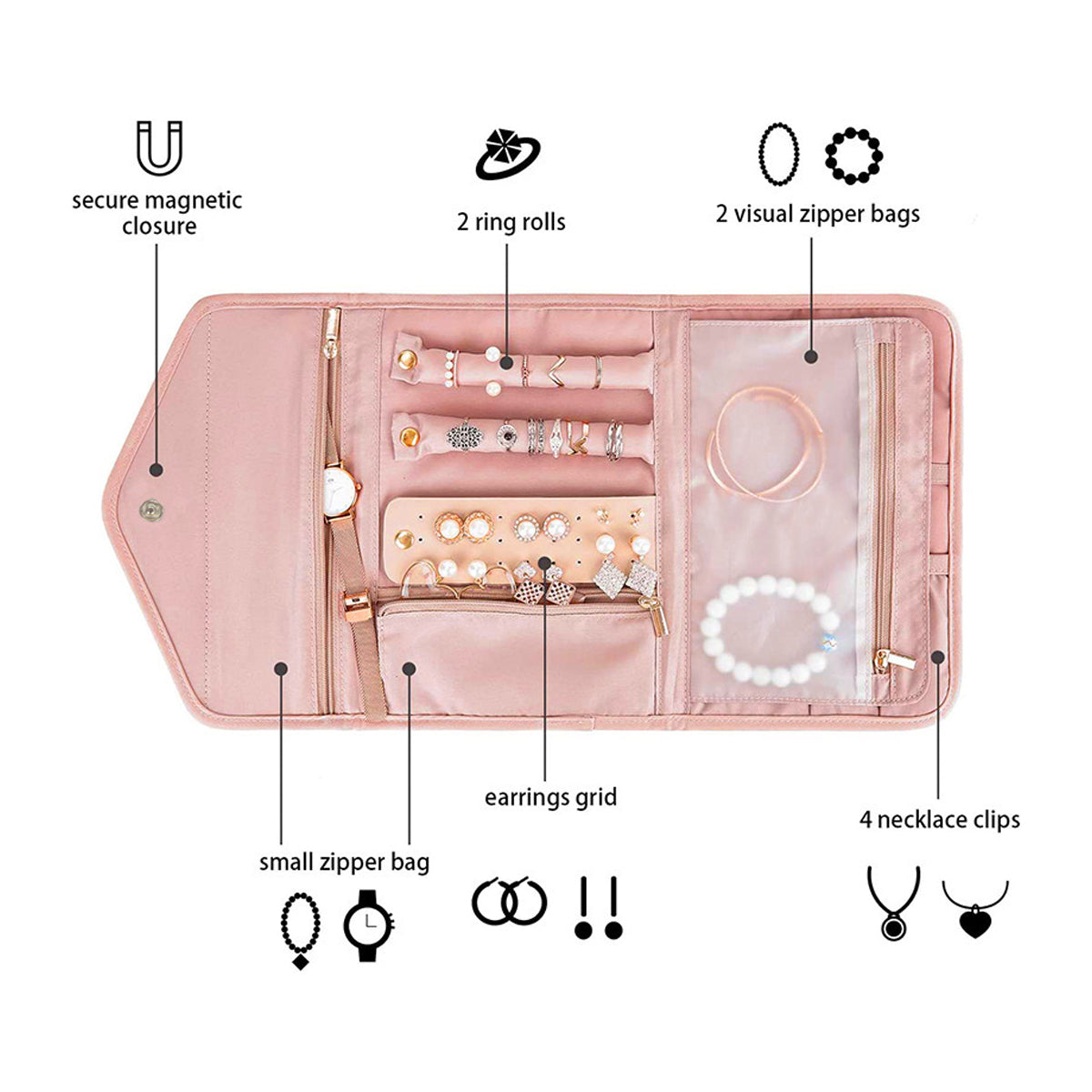 Elegant Travel Jewellery Organizer Roll