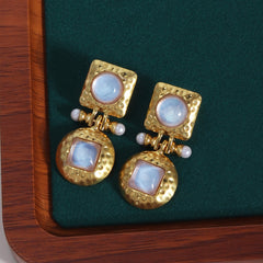 Vintage-Inspired Gold Dangle Earrings with Pearl and Gemstone Accents