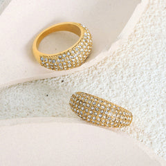 Gold-Plated Crystal Pave Dome Ring