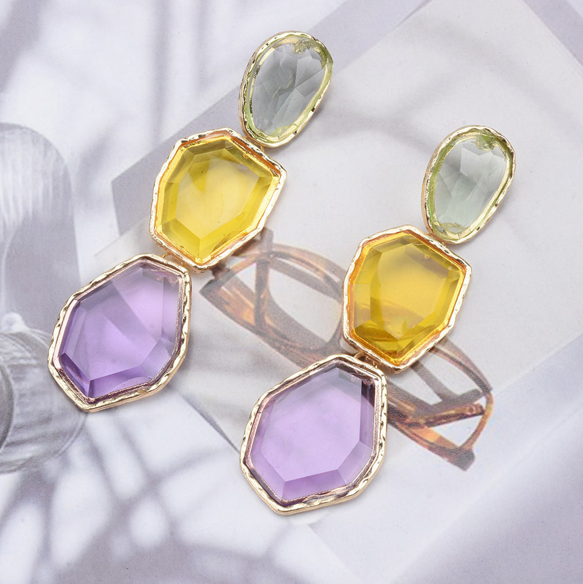 Tricolor Geometric Drop Earrings