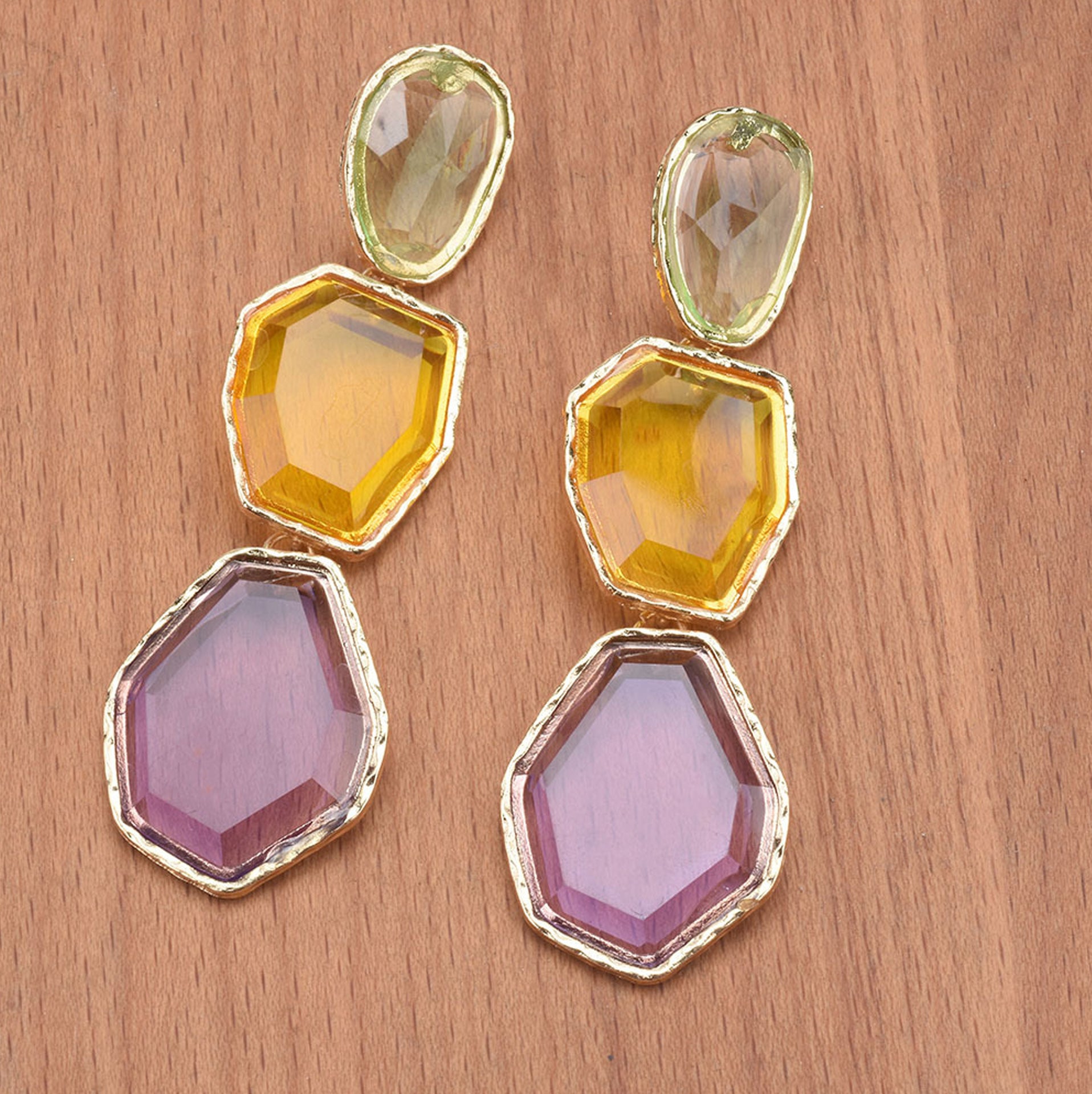 Tricolor Geometric Drop Earrings