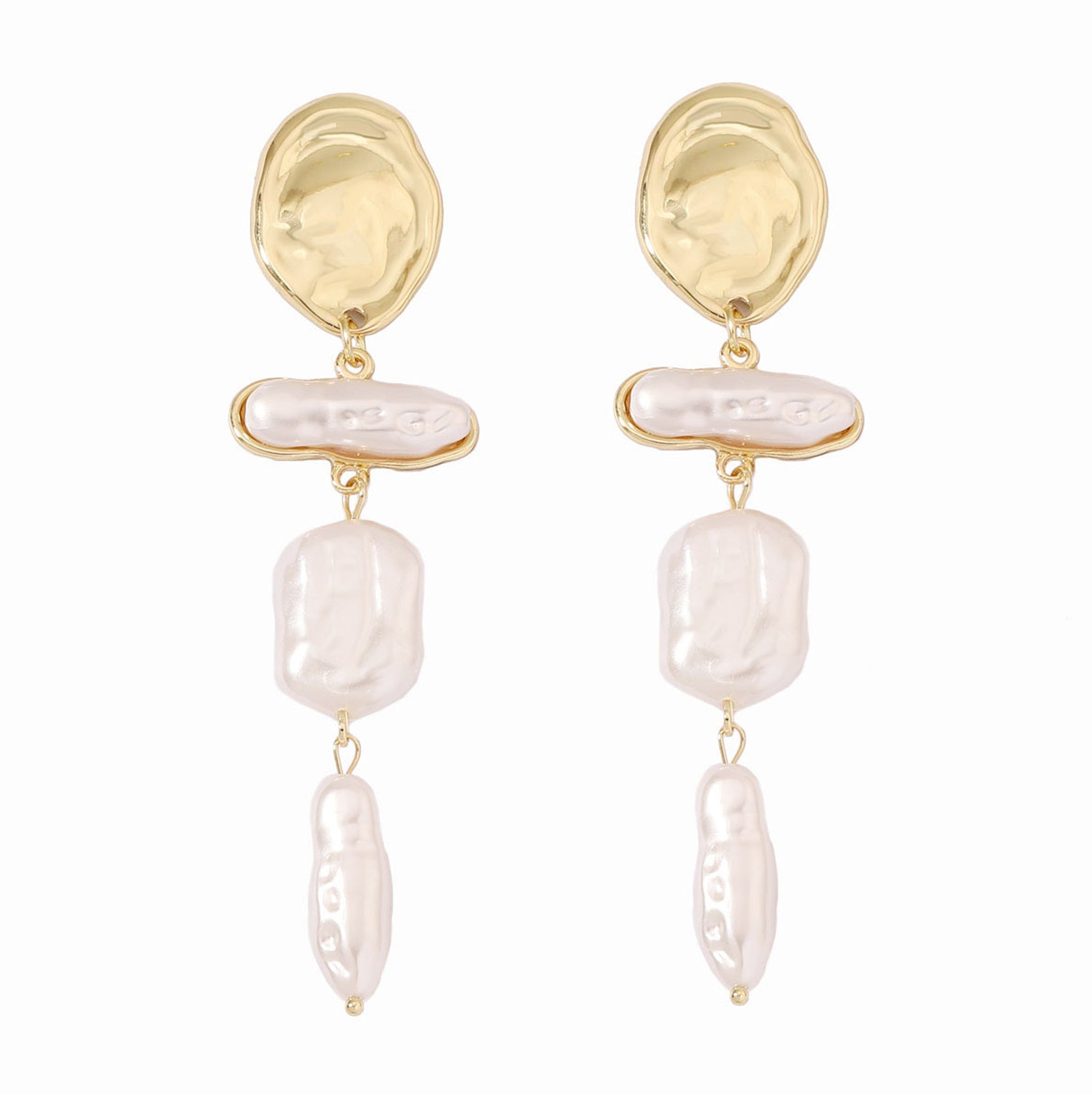 Elegant Baroque Pearl Long Drop Earrings with Gold Detail