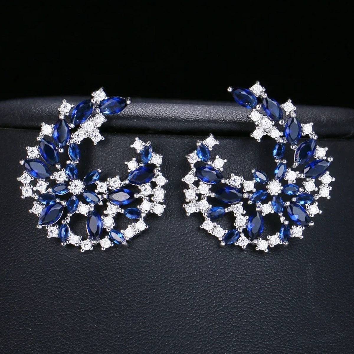Luxe Blue Cubic Zirconia Crescent Earrings