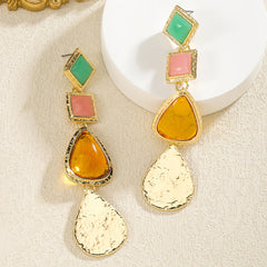 Elegant Retro Geometric Colourful Resin & Gold Drop Earrings