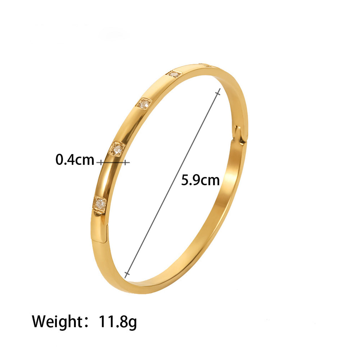 Minimalist Gold Bangle Bracelet with Dainty CZ Stones