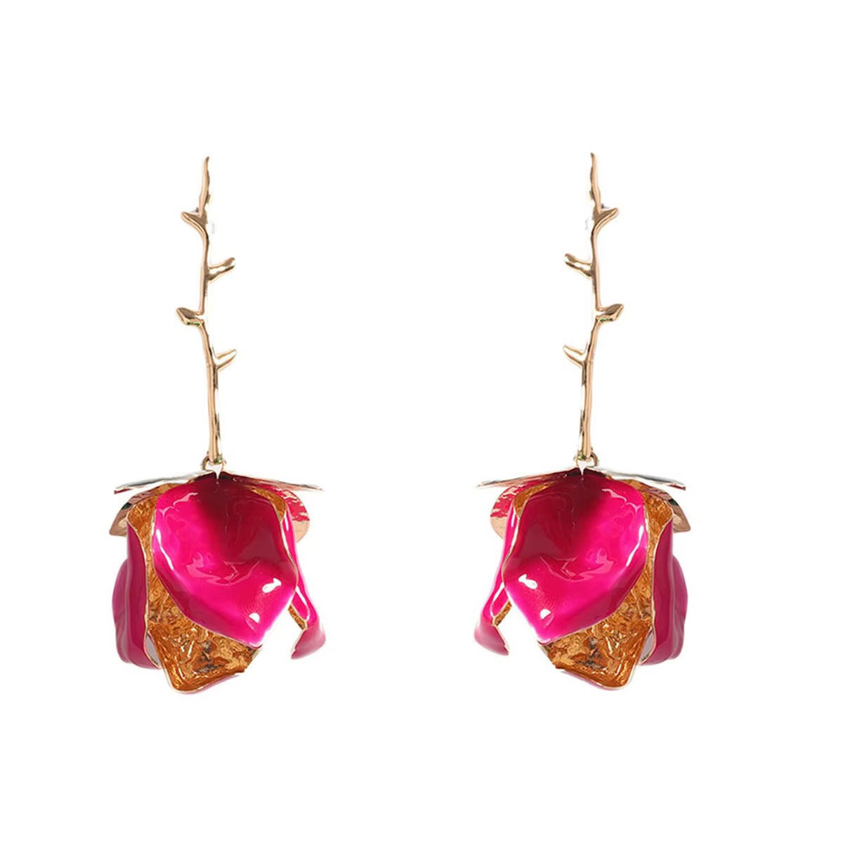 Romantic Rose Rainbow Rhinestone Drop Earrings - Floral Statement Jewelry