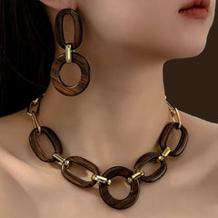 Statement Wooden Link Necklace & Earrings Set