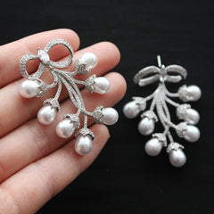 Sparkling Bow & Pearl Drop Earrings - Zircon Embellished Bridal & Wedding Jewelry