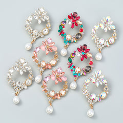 Sparkling Crystal & Faux Pearl Drop Earrings - Elegant Statement Jewelry
