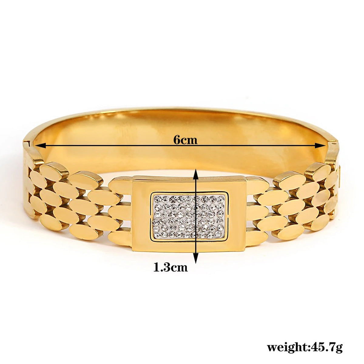 Chic Gold Stainless Steel Bangle - Rhinestone Inlay Bracelet