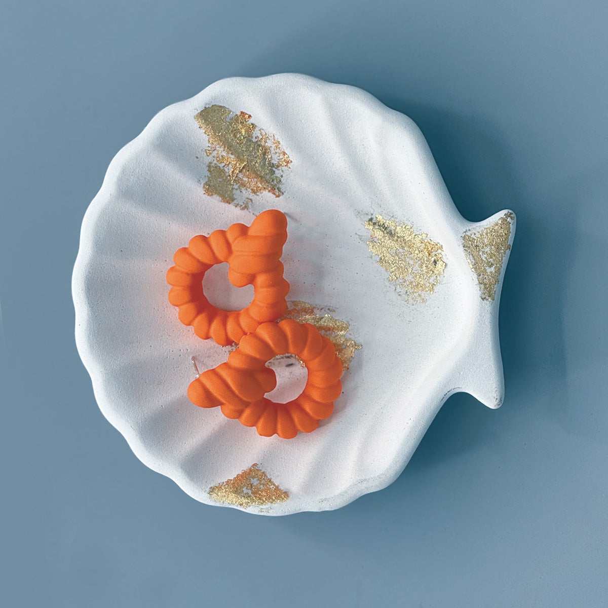 Orange Twisted Hoop Earrings | Unique Statement Polymer Clay Earrings | Modern Jewelry