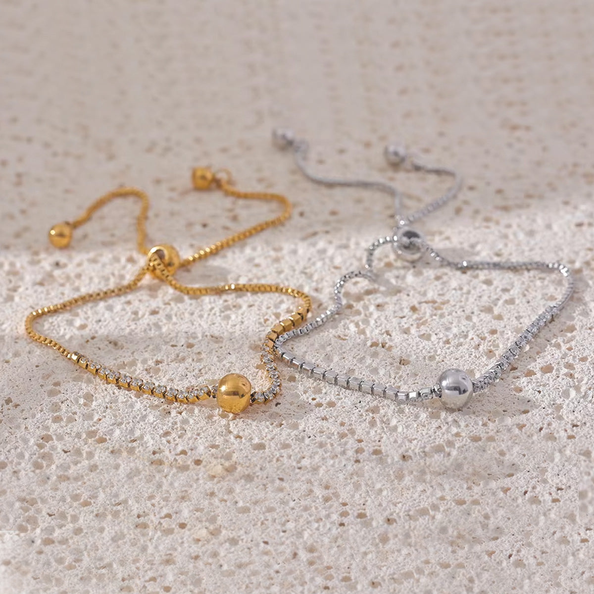 Gold Pave Crystal Bolo Bracelet | Adjustable Slider Chain Bracelet | Dainty Sparkle Bracelet