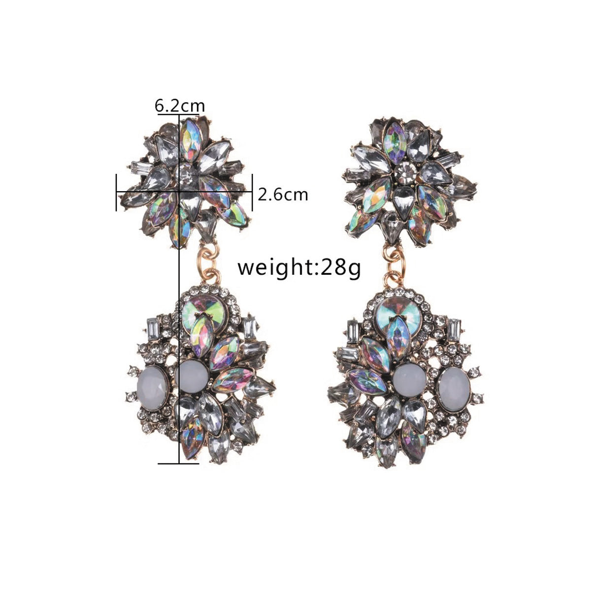 Crystal Statement Necklace & Earrings Set – Bridal Choker Style with White & Iridescent Stones