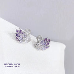 Elegant Purple Swan Earrings with Zirconia