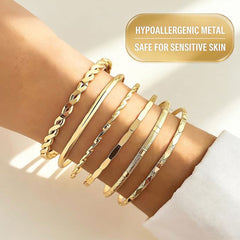 6-Piece Gold Stainless Steel Bangle Bracelet Set – Stackable Cuffs for Women