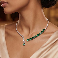 Elegant Green & White Crystal Necklace