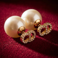 Elegant Pearl Logo Stud Earrings