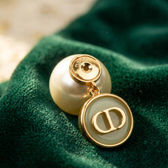 White & Pistachio Green Resin Pearl Asymmetric Earrings — Style II