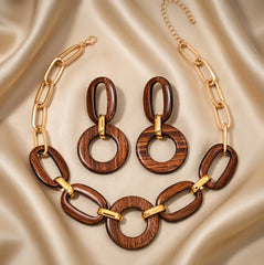 Statement Wooden Link Necklace and Earrings Set - Ethnic Jewelry Pakistan | Ornavella