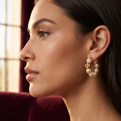 Gold Pearl Huggie Hoop Earrings