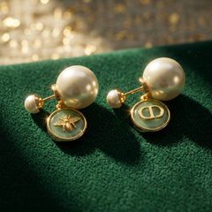 White & Pistachio Green Resin Pearl Asymmetric Earrings — Style II